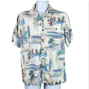 Batik Bay Sz XL Hawaiian Shirt White Blue‎ Button Up